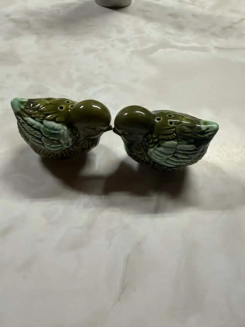 Vintage Ceramic Green Bird Salt and Pepper Shakers